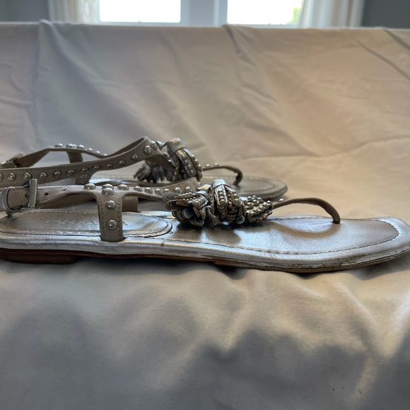 Prada Silver Studded Tassel Sandals - Picture 4 of 5